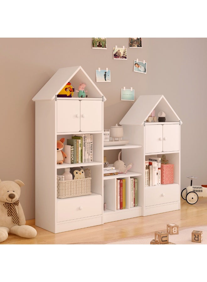 Kids Bookshelf and Toy Storage, House-Shaped Bookcase with Cabinets & Open Shelves, Multifunctional Kids Storage Organizer for Nursery, Playroom, Bedroom, SGG049, White - Image 3